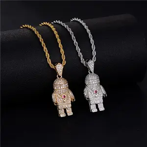 Großhandel Hip Hop Charm Schmuck Gold Farbe Diamant Iced Out Roboter Halskette Anhänger