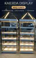 Présentoirs à bijoux pyramidaux sur pied avec finition dorée, vitrine haute en verre avec éclairage LED, armoire personnalisée avec serrure pour magasin de bijoux de luxe