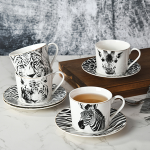 Nuove tazze di porcellana animale e Set di piatti da portata in ceramica con tigre leopardata della giraffa Zebra-per caffè e tè - Product Image 1