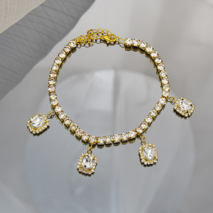 Bracelet de cheville de luxe classique en diamant, grand cristal, <span class=keywords><strong>argent</strong></span> et plaqué or pour <span class=keywords><strong>femme</strong></span> - Product Image 2