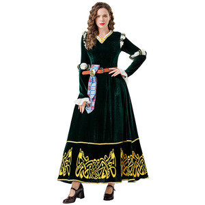 Vestido largo verde oscuro estilo corte medieval con adornos dorados, disfraz de cosplay para mujer, juego de rol para fiesta de Halloween para adultos - Product Image 4
