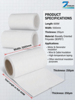 Film BOPET blanc laiteux de 250 μm, certifié UL, film d'isolation électrique pour moteurs, générateurs et câbles