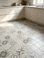 Azulejos de Cerámica Antideslizantes Estilo Francés 400x400mm, Diseño Vintage de Mosaico para Baño, Patrón Geométrico Retro en Gris y Blanco