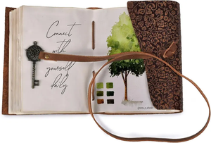 สมุดบันทึกหนังลายนูนลายดอกไม้ทำมือ กระดาษขอบหยักไม่ได้เส้นบรรทัด สมุดโน้ตสไตล์วินเทจ ของขวัญสำหรับศิลปิน - Product Image 2