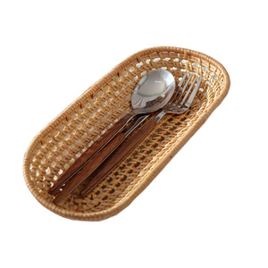 Style japonais coréen moderne petite <span class=keywords><strong>assiette</strong></span> de nourriture et plat de fruits automne rotin tissé paniers de rangement porte-serviettes passoire à thé - Product Image 1