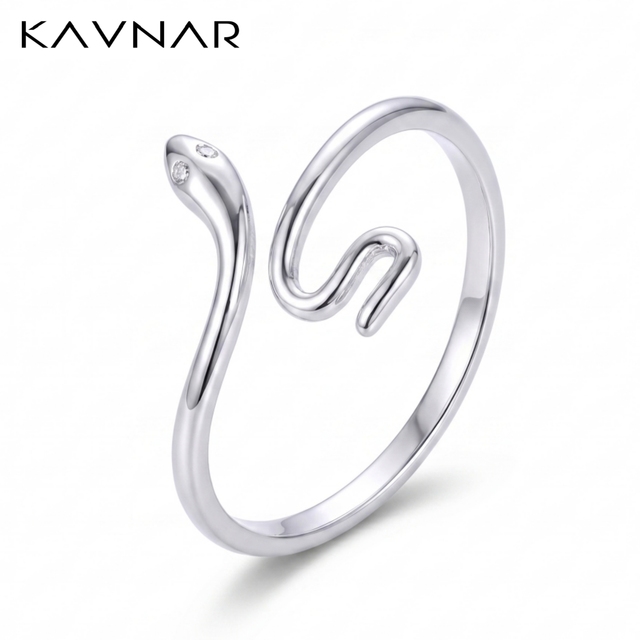 Adjustable Rings for Women White Gold Plated Brass Snake Minimalist Open Band Dainty Nickel-Free Daily Gift Wholesale