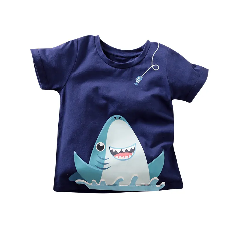 New Children's T-shirt Blue Cute Whale Short Sleeve Casual Loose Summer Top Baby Clothing