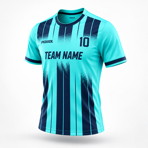 Camiseta de Fútbol Personalizada, Fabricante OEM, Uniforme de Fútbol Sublimado, Franjas Rojas, Azules y Cian, para Clubes, Entrenamiento, <span class=keywords><strong>Distribuidor</strong></span> Mayorista - Product Image 2