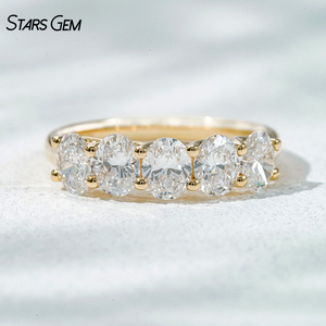 แหวนเพชรทรงรี 1.6 กะรัต 4*5 มม. จาก Starsgem เพชรเลี้ยงในห้องปฏิบัติการ ชุบทองคำขาว 18K ดีไซน์คลาสสิกห้าเม็ด สำหรับทั้งชายและหญิง - Product Image 1