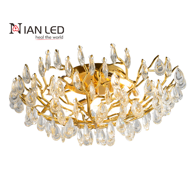 Modern LED Crystal Ceiling Lamp for Living Room & Bedroom - Dimmable Warm White Energy Saving Elegant Lighting Fixture