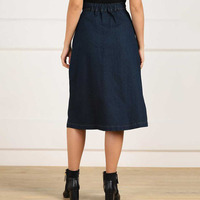 Jupe midi en jean bleu décontractée pour femme, taille naturelle, coupe trapèze, respirante et écologique, idéale pour l'été et l'automne