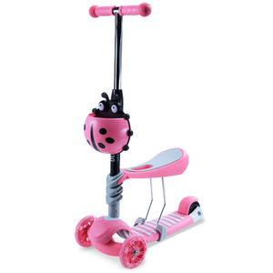 Scooter musical 3 en 1 para bebés con asiento de altura ajustable para niños de 1 a 6 años, diseño de mariquita rosa - Product Image 1