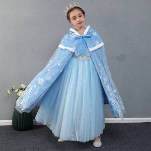 New Elsa Girls Plus Velvet Cloak Cape Girl Princess Kids Children Cartoon Hooded Shawl Clothing - Product Image 5