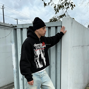 Sudadera con capucha de lujo de diseño personalizado con cremallera, negra, 500 g/m², de algodón, tipo jersey, de alto gramaje, con cremallera, para <span class=keywords><strong>hombre</strong></span>, de fabricante - Product Image 1