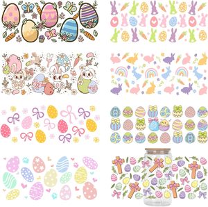 Pegatinas de Transferencia UV Personalizadas de Conejitos de Pascua para Envolturas de Tazas de 16 oz, Resistentes al Agua, <span class=keywords><strong>con</strong></span> Diseño de Conejo de Dibujos Animados, para Manualidades de Tazas de Café - Product Image 1