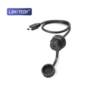 LSHITECH M20 IP67 Conector Hembra de Bayoneta Mini USB de Alta Resistencia y Cable de Alimentación 30V DC 1.5A para Equipos Industriales y Exteriores