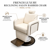 Fauteuil de Barbier Inclinable Crème Blanc en Cuir PU avec Coutures Verticales et Appui-tête Ovale pour Salons de Coiffure et Studios de Soins Capillaires