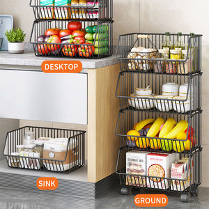 Panier <span class=keywords><strong>à</strong></span> fruits et légumes organisateur étagère de sol paniers de rangement en métal <span class=keywords><strong>empilables</strong></span> <span class=keywords><strong>à</strong></span> <span class=keywords><strong>3</strong></span> niveaux avec roues - Product Image 4