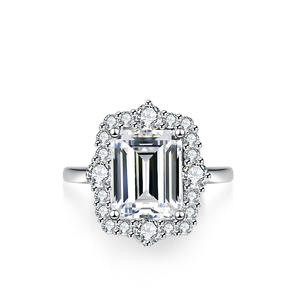 Argento 925 originale 4 carati taglio smeraldo Pass <span class=keywords><strong>Diamond</strong></span> <span class=keywords><strong>Test</strong></span> D colore rettangolo Moissanite fede nuziale con certificato GRA - Product Image 2