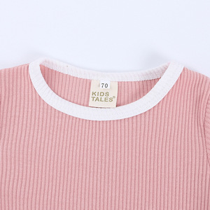 Ensemble T-shirt et short côtelé uni pour enfant, pyjama d'été pour tout-petit, vêtements pour bébé, vente en gros 2022 - Product Image 5