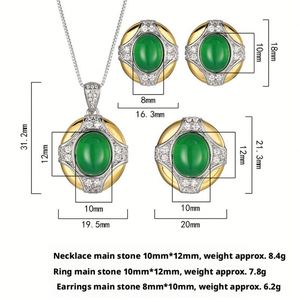 Dainty Eco-friendly 10*12-8*10mm Green Cubic Zirconia Palace Style Matching <b>Set</b> Copper Gold Plated Female Jewelry <b>Set</b> - Product Image 2