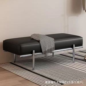 Retro-style luxury shoe changing stool, doorway, home use, genuine leather, simple and modern <b>bed</b> <b>end</b> stool, designer long - Product Image 1