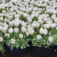 Keranjang Gantung Bunga Tulip Buatan Berkualitas Ultra Tinggi, Tulip Palsu dalam Pot Putih Besar untuk Dekorasi Rumah & Liburan