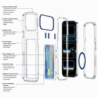 Étui de téléphone avec porte-cartes magnétique pour iPhone 18 Pro Max, coque transparente avec béquille
