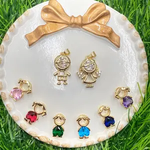 24K Gold Plated Zirconia Boy and Girl Charm Pendants CZ Micro Pave Boys and Girls Pendant For Jewelry Making