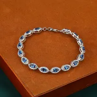 Grace Gelang Perhiasan Batu Permata, Perhiasan Gelang Vintage Elegan Biru Perak Murni