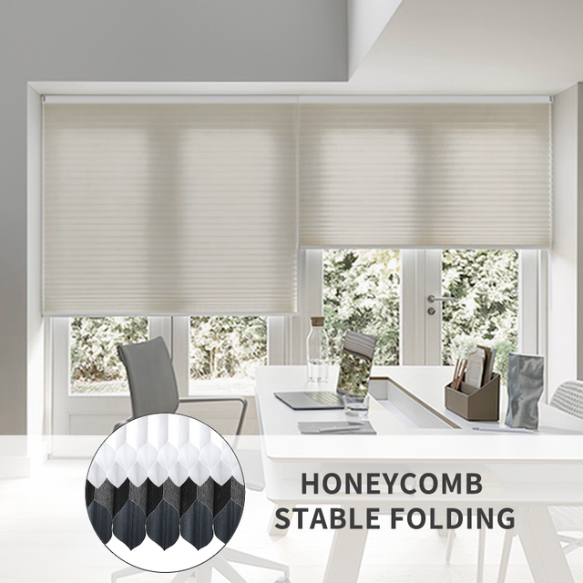 Electric Thermal Insulation Built-In French Window Plain Honeycomb Cellular Blinds Smart Window Shades Automatic 100% Blackout