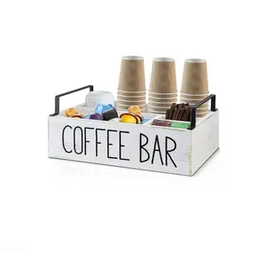 Houten Koffie Station Bar Organizer K Cup Koffiepad Specerij Opberghouder Caddy Voor Aanrecht Mand Met Handvat