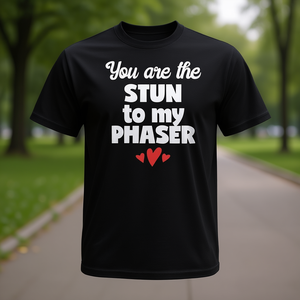 T-shirt promozionale You Are The Stun To My Phaser nera con scollo rotondo - Product Image 3