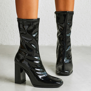XSD Women's Fashion Boots New Western Style Square Head Shiny Short for Shoes with Zip Closure High Heels Party Autumn - Product Image 1