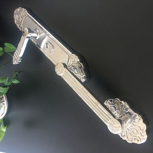 Poignée de porte européenne en laiton massif, antivol, moderne, argentée, ambidextre, grande poignée d'entrée pour villa, quincaillerie de qualité supérieure - Product Image 5
