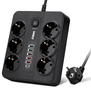 EU Plug Power Strip 2M Extension Cable Socket Power USB Charger Socket 6 Outlet Electrical Socket Surge Protector 10A 250V 3500W