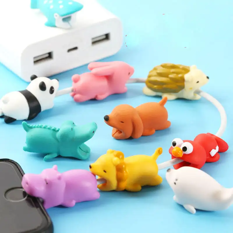 CWC Custom Logo Animal Cartoon Cute PVC Para De Celular Data Charging Phone Charger Usb Bite Cable Protector