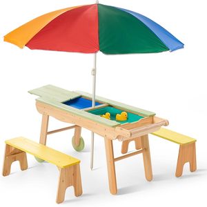 3-en-1 <span class=keywords><strong>Table</strong></span> de pique-nique convertible en bois pour activités intérieures/extérieures, sable et <span class=keywords><strong>eau</strong></span> pour les tout-petits, garçons et filles - Product Image 1