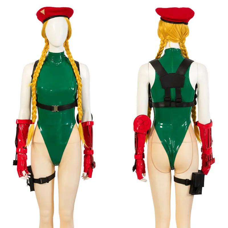 2024ホット製品キャミーホワイトコスプレコスチューム大人のビキニグローブウィッグスーツハロウィンガールゲームロールプレイグリーン衣装