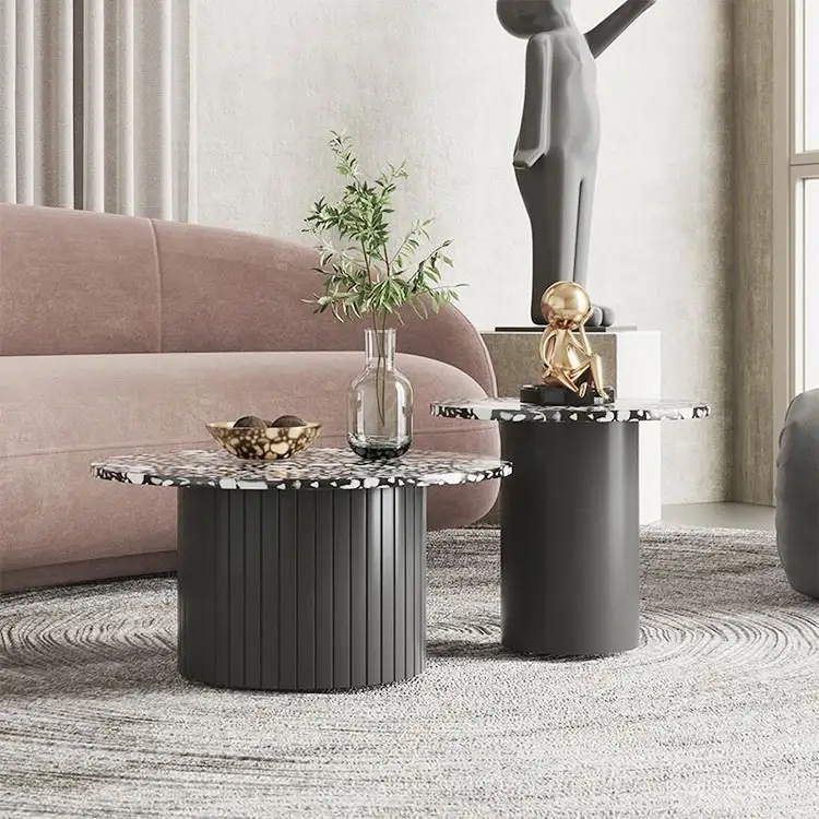 Tavolino da salotto rotondo in metallo di pietra con mobili per la casa in stile nordico minimalista