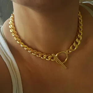 Chunky Gold Link Chain Choker Halskette Große Kette Toggle Halskette 18 Karat vergoldete Edelstahl Halskette