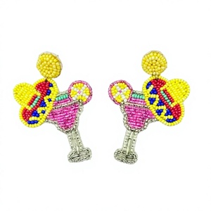 Boucles d'oreilles fantaisie perlées colorées en forme de verre à cocktail, bijoux de fête bohèmes élégants pour femmes, boucles d'oreilles tendance - Product Image 1