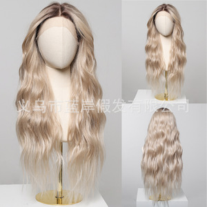 Style naturel pour femmes 13*6 perruque en dentelle de soie importée brun foncé faits saillants cheveux longs bouclés transfrontalier grande surface aléatoire coudre Stock - Product Image 4