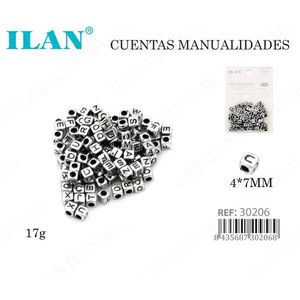 Perline quadrate con lettere ILAN 4x7mm argento e nere per lavori artigianali - Product Image 3