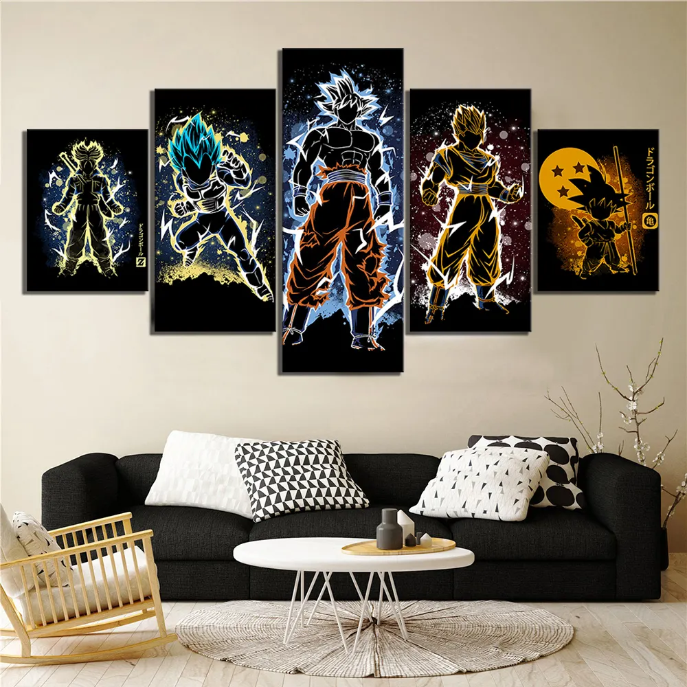 5 Pieces Anime Artwork Dragon Ball Oil Painting on Canvas Wall Art Living Room Decor Wall Stickers Canvas Art Paints Murals