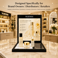 Présentoir de Comptoir Pliable en Acrylique Noir Brillant avec Rétroéclairage LED pour Soins de la Peau, Panneau d'Affichage Remplaçable, Personnalisable pour Magasin