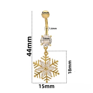 Anneaux de nombril tendance en acier inoxydable avec pendentif flocon de <span class=keywords><strong>neige</strong></span> pour femmes, bijoux de piercing de nombril exquis - Product Image 4