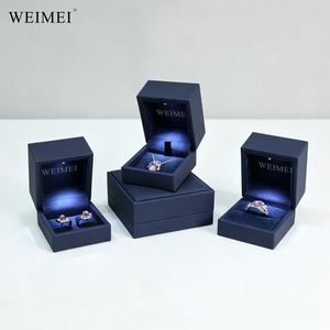 WEIMEI Navy Blue PU Leather Jewelry Display Set LED Light Velvet Lining Necklace Ring <b>Earrings</b> Wholesale Jewelry Display <b>Box</b> - Product Image 4
