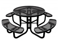 Table de pique-nique ronde noire de 78 pouces pour l'extérieur avec chaises, ensemble robuste pour jardin/terrasse/camping avec bancs, en métal expansé