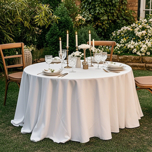 Bianco rotondo poliestere <span class=keywords><strong>cotone</strong></span> all'aperto festa banchetto <span class=keywords><strong>tovaglia</strong></span> di nozze tovaglie per eventi - Product Image 1